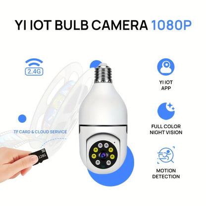 E27 Bulb Camera 360° Pan & Tilt 3MP 1080P, Full-Color Night Vision, Two-Way Audio, Motion Detection