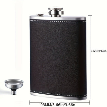 Stainless Steel Whiskey Flask Gift Set with Cup Filter & PU Leather Cover – 8.1oz + 3oz Dual Bottle Bar Gift for Men