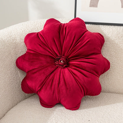 Velvet Flower Shaped Throw Pillow with Pillow Core Elegant Round Cushion Luxury Floral Pillow for Entryways, Bedrooms and Living Spaces