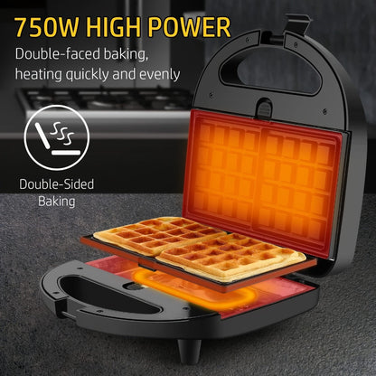 OSTBA 3-in-1 Sandwich Maker Panini Press Waffle Iron 750W Removable Non-Stick Plates for Grilling, Camping and Outdoor Meals