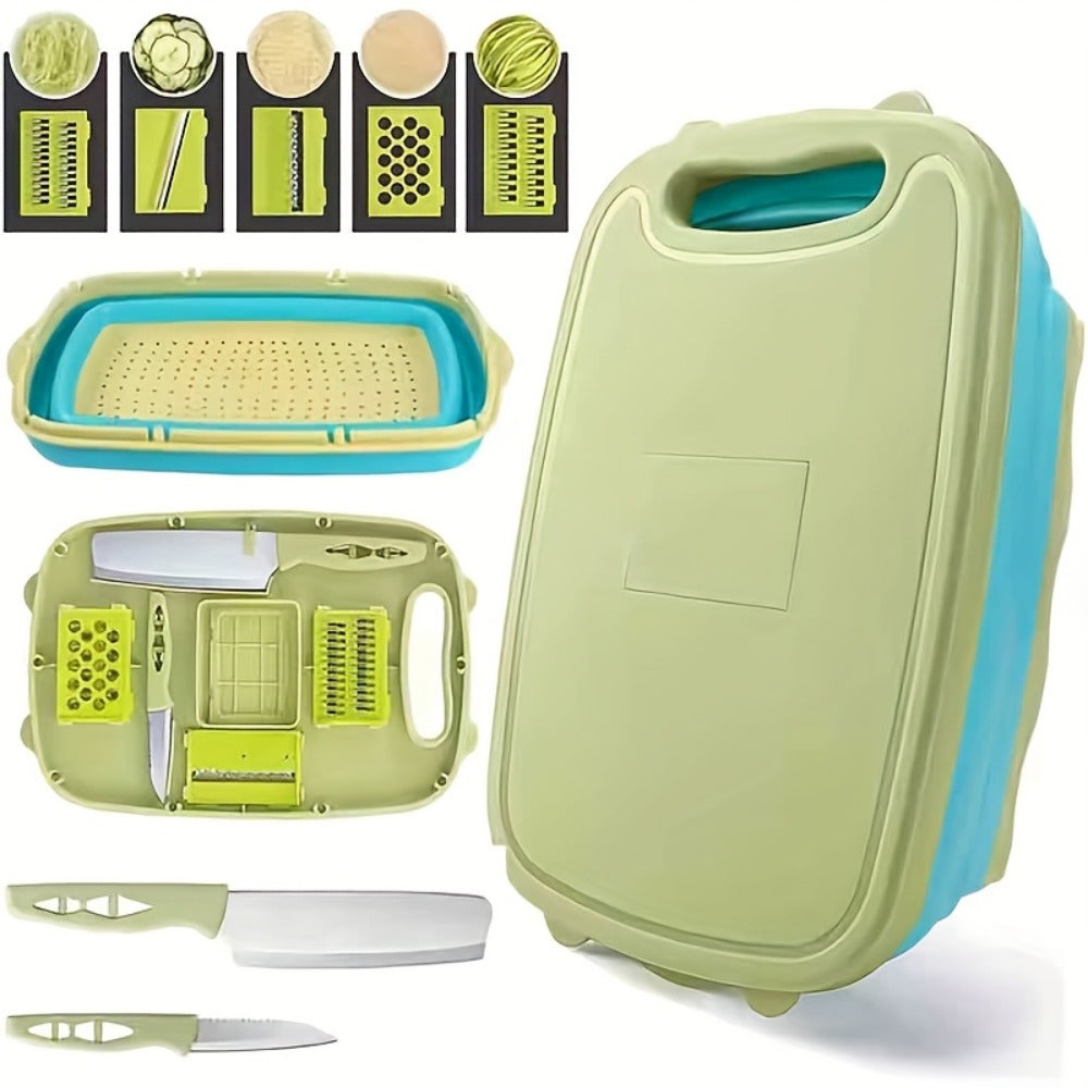 Cutting Board Set 9-in-1 Foldable Chopping Board with Colander Vegetable Wash Basket Drain for Grilling, Camping and Outdoor Meals