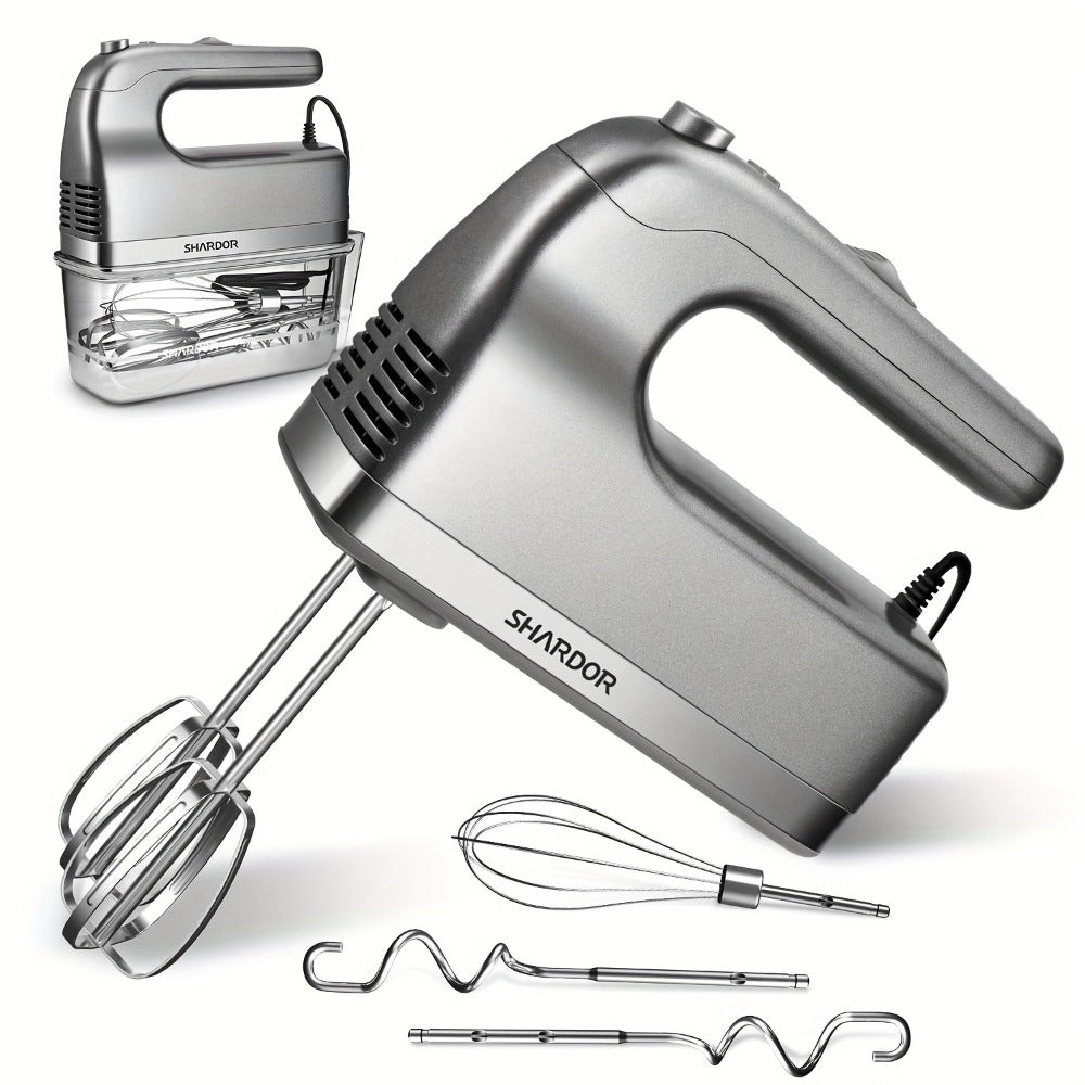 Electric Hand Mixer 6 Speed & Turbo with 5 Stainless Steel Accessories & Snap-On Storage Case