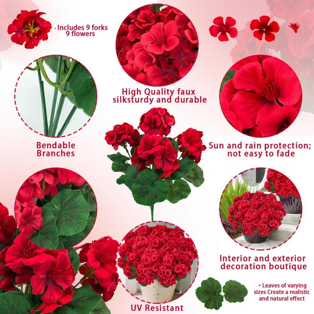 Artificial Flowers 13.77-Inch Geranium, Rose, Marigold or Hydrangea Styles in 8 and 16-Piece Options