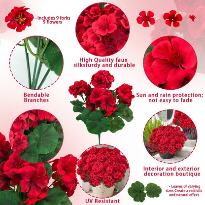 Artificial Flowers 13.77-Inch Geranium, Rose, Marigold or Hydrangea Styles in 8 and 16-Piece Options