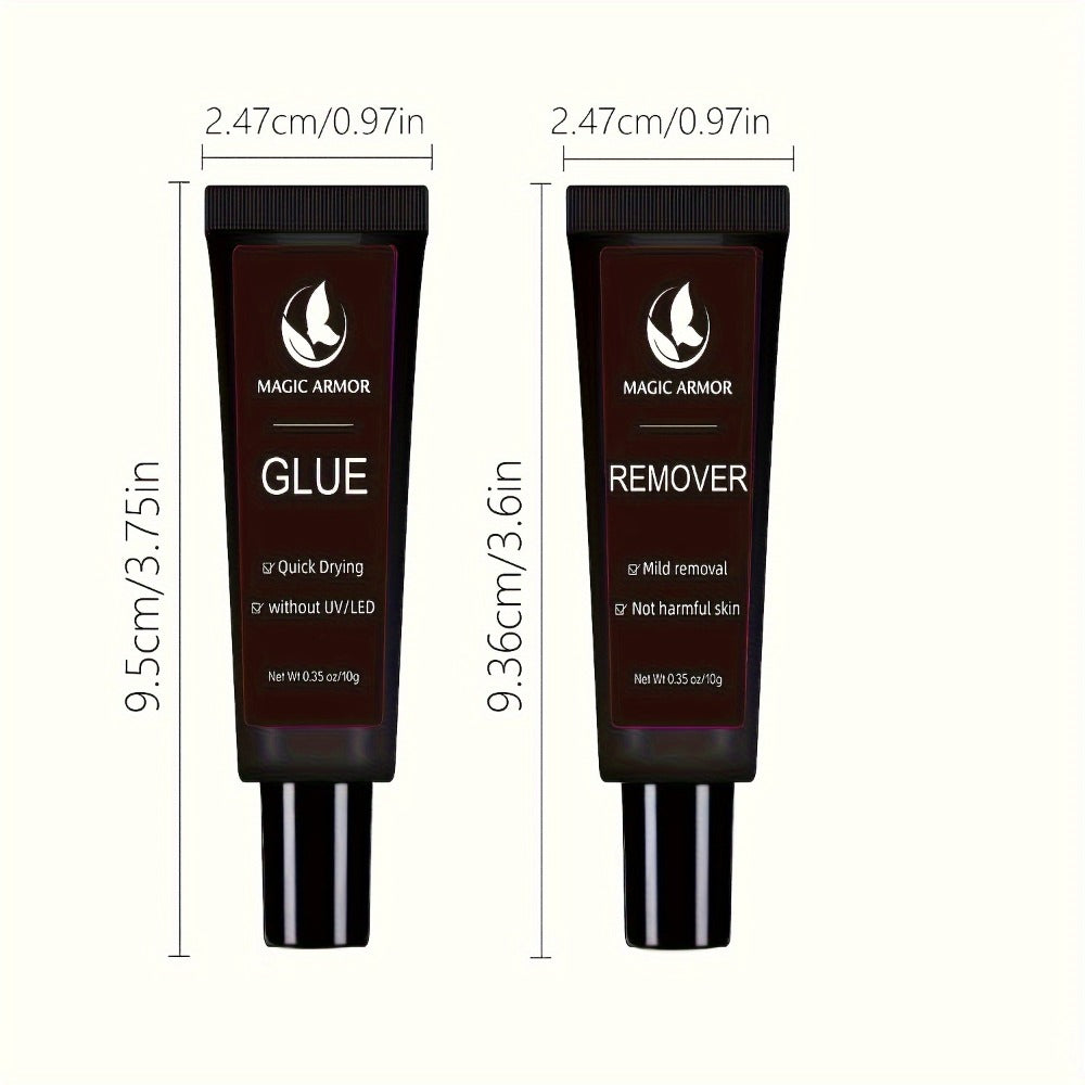 Press On Nail Glue and Remover Kit with 10g Clear Drying Adhesive for Acrylic and False Nails