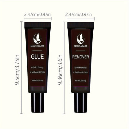 Press On Nail Glue and Remover Kit with 10g Clear Drying Adhesive for Acrylic and False Nails