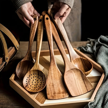 Wooden Kitchen Utensil Set with Five-, Six- or Ten-Piece Configurations and Optional Storage Box