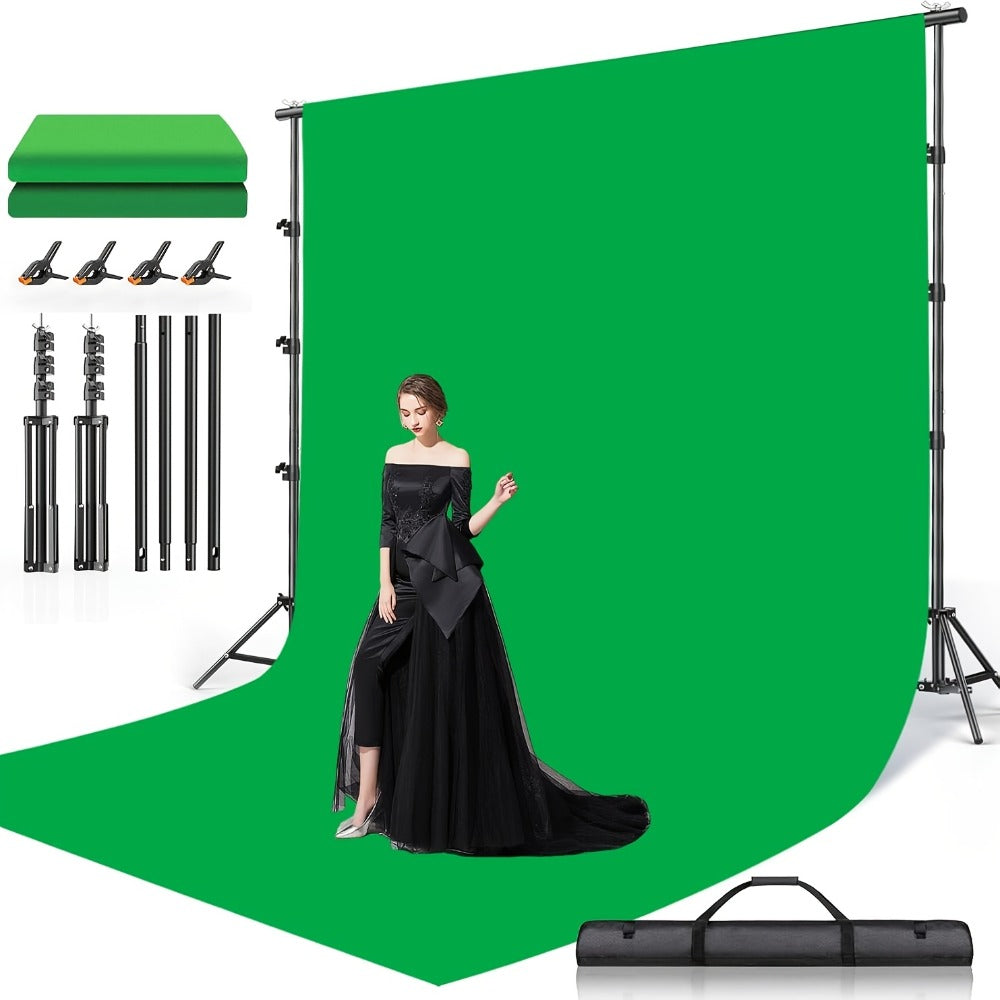 Green Screen Backdrop with Stand Kit 10x10Ft Chroma Key Background 7.5x10Ft Portable Stand with Carrying Bag 4 Clamps for Photoshoot