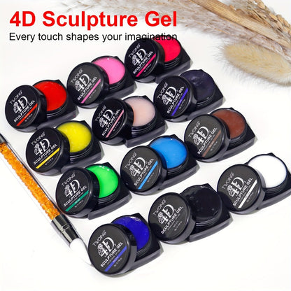 Nail Sculpting Gel Kit 3D 4D 12 Colors with Carving Pen – Firm Non-Sticky Soak-Off Sculpture Gel for Flowers, Leaves
