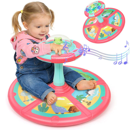 Dinosaur Spin Seat Toy for Toddlers 18 Months+, 360° Sit and Spin with Music, Indoor Interactive Sensory Balance Toy