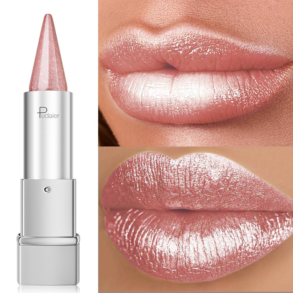 24H Waterproof Metallic Lipstick 5 Shades Pearlescent Sparkle Pearl Finish, for Makeup, Travel and Everyday Vanity Use