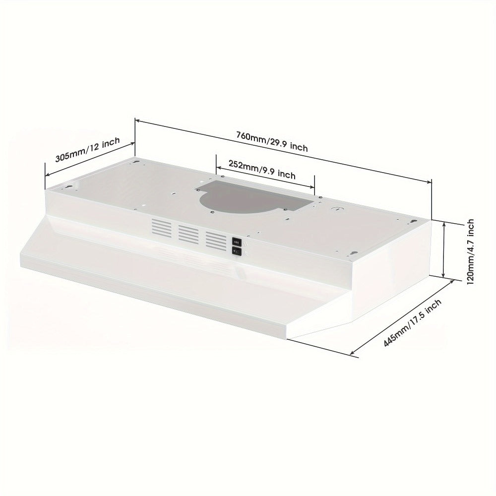 Range Hood 30 Inch Under Cabinet, Ducted & Ductless Convertible Kitchen Vent Hood with LED Light & 2-Speed Exhaust Fan