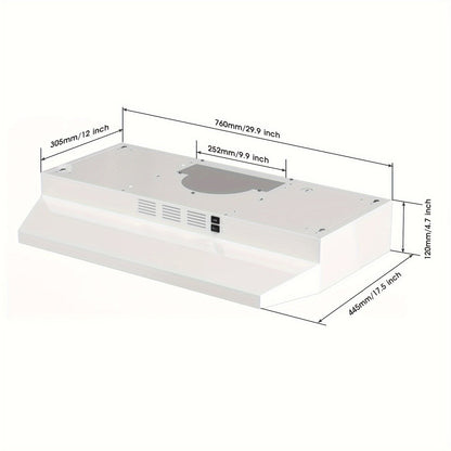 Range Hood 30 Inch Under Cabinet, Ducted & Ductless Convertible Kitchen Vent Hood with LED Light & 2-Speed Exhaust Fan