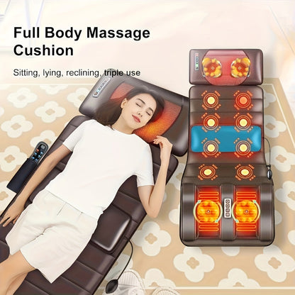 Full Body Heating Massager Set, PU Leather Massage Chair Pad with Neck Massager, Leg Massager, Lumbar Pillow & Headrest