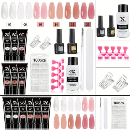 Poly Nail Gel Kit Hard Builder 6 Colors Clear Pink White – Nail Extension Thickening & Strengthening Gel for Brittle Thin Nails & French