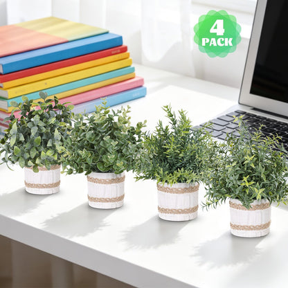 Fake Plants Artificial Plants Indoor 4-Pack Small Potted Greenery in Paper Pulp Pots for Entryways, Bedrooms and Living Spaces