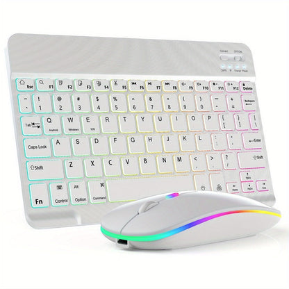 Wireless RGB Backlit Gaming Keyboard and Mouse Combo with Mouse Pad, 10-Inch Portable Keyboard Mouse Set for PC iOS Android Tablets