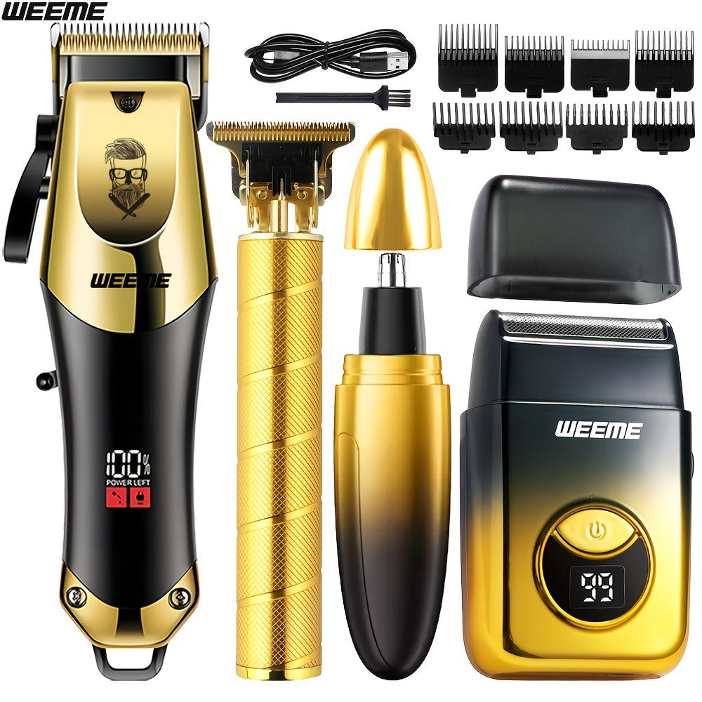 Men's Grooming Kit USB Rechargeable Hair Clipper Set with Nose Trimmer Electric Shaver Detail Trimmer 8 Limit Combs Professional Haircut Kit