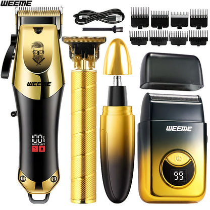 Men's Grooming Kit USB Rechargeable Hair Clipper Set with Nose Trimmer Electric Shaver Detail Trimmer 8 Limit Combs Professional Haircut Kit