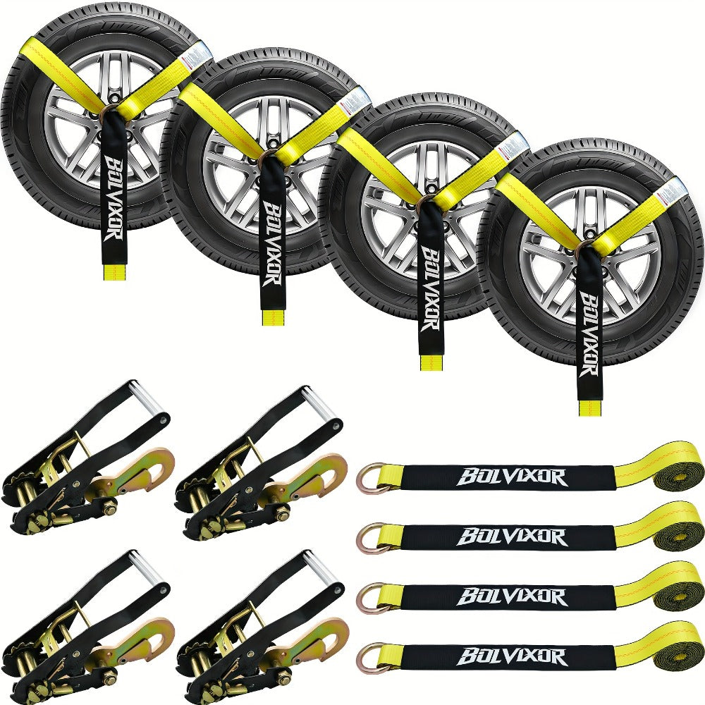 Wheel Straps Ratchet Tie Down 4-Pack 9, 900 lb Break Strength 2"x96" with Snap Hooks Anti-Slip Design – Heavy Duty UTV ATV SUV Truck Car