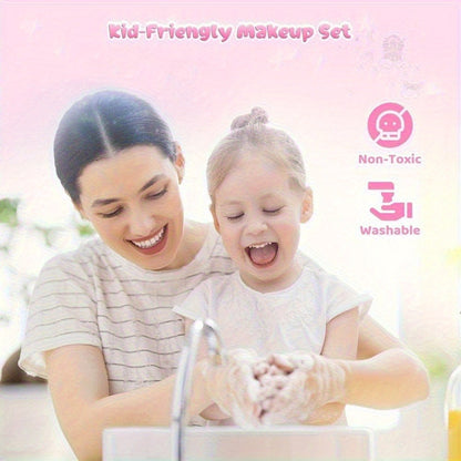 Kids Pretend Makeup Set for Girls Ages 3-12, Princess Cosmetics with Crossbody Coin Purse, Dress Up Role Play Toy