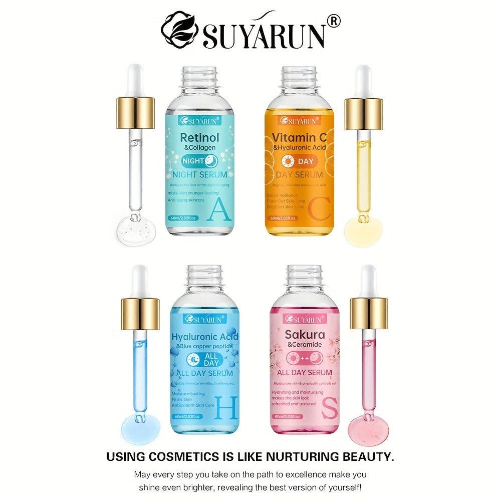 Face Serum Set 4-Piece Day & Night with Vitamin C Retinol Hyaluronic Acid Ceramide - Deep for Bath Time, Home Spa and Personal Care