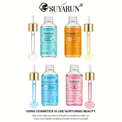 Face Serum Set 4-Piece Day & Night with Vitamin C Retinol Hyaluronic Acid Ceramide - Deep for Bath Time, Home Spa and Personal Care