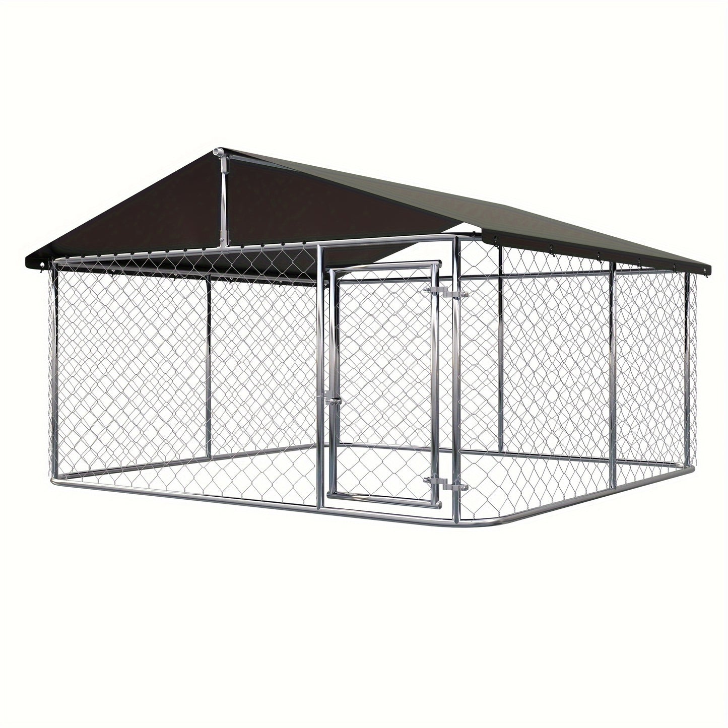 Outdoor Dog Kennel Enclosure Heavy Duty – Galvanized Steel Wire Mesh Dog Cage with Rain & UV-Proof Roof Cover, Secure Lock & Ground Nails