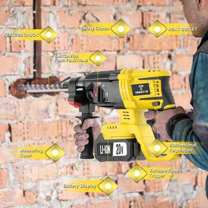 20V Brushless Power Tool Combo Kit, 4-Tool Cordless Set with Impact Wrench, Hammer Drill, Angle Grinder & Electric Drill