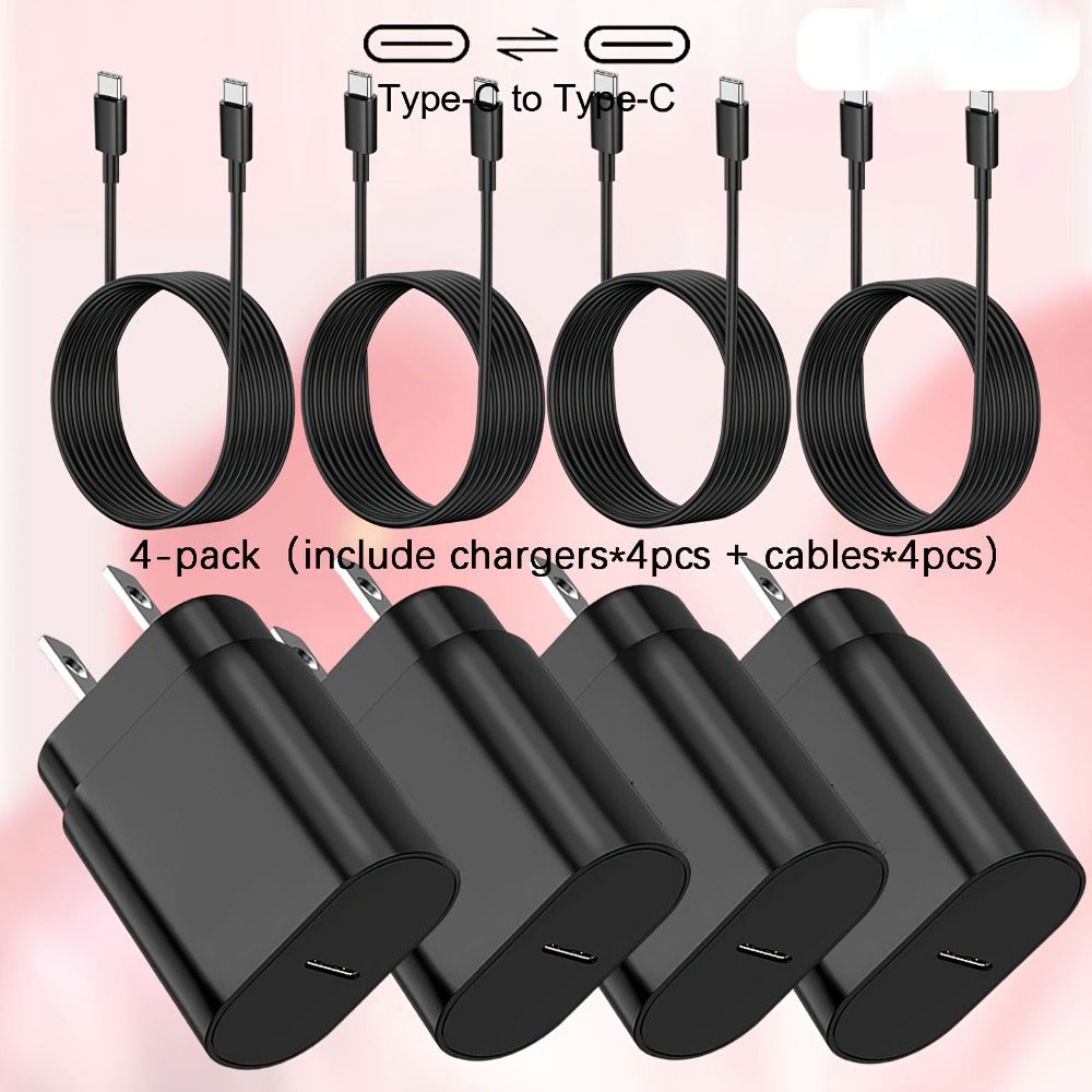 4-Pack USB-C Fast Charger with 4FT Cable Set, Super Fast Charging Compatible with Samsung Galaxy S23 S22 S21 Note Series, iPhone 15