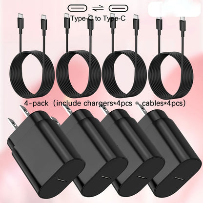 4-Pack USB-C Fast Charger with 4FT Cable Set, Super Fast Charging Compatible with Samsung Galaxy S23 S22 S21 Note Series, iPhone 15