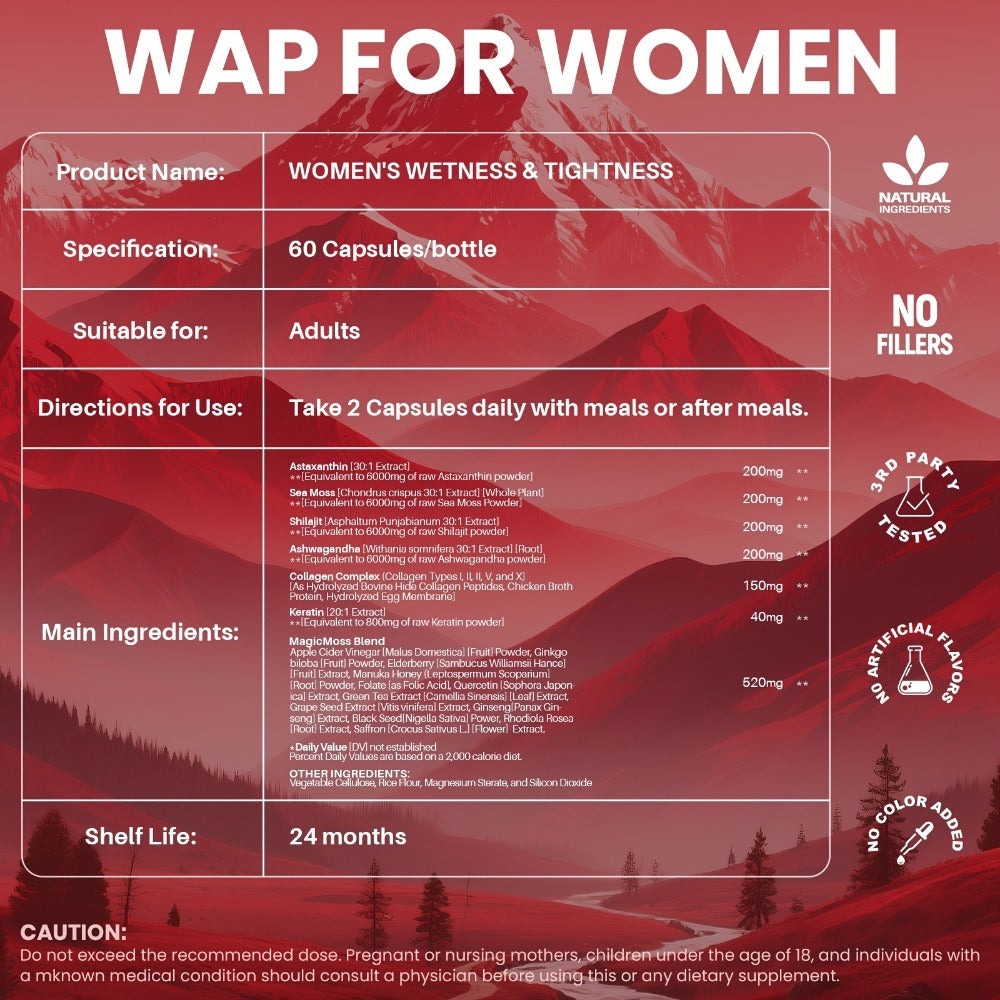 Women's Intimate Wellness Capsules with Kacip Fatimah, Manjakani & Maca Root - Natural Hydration