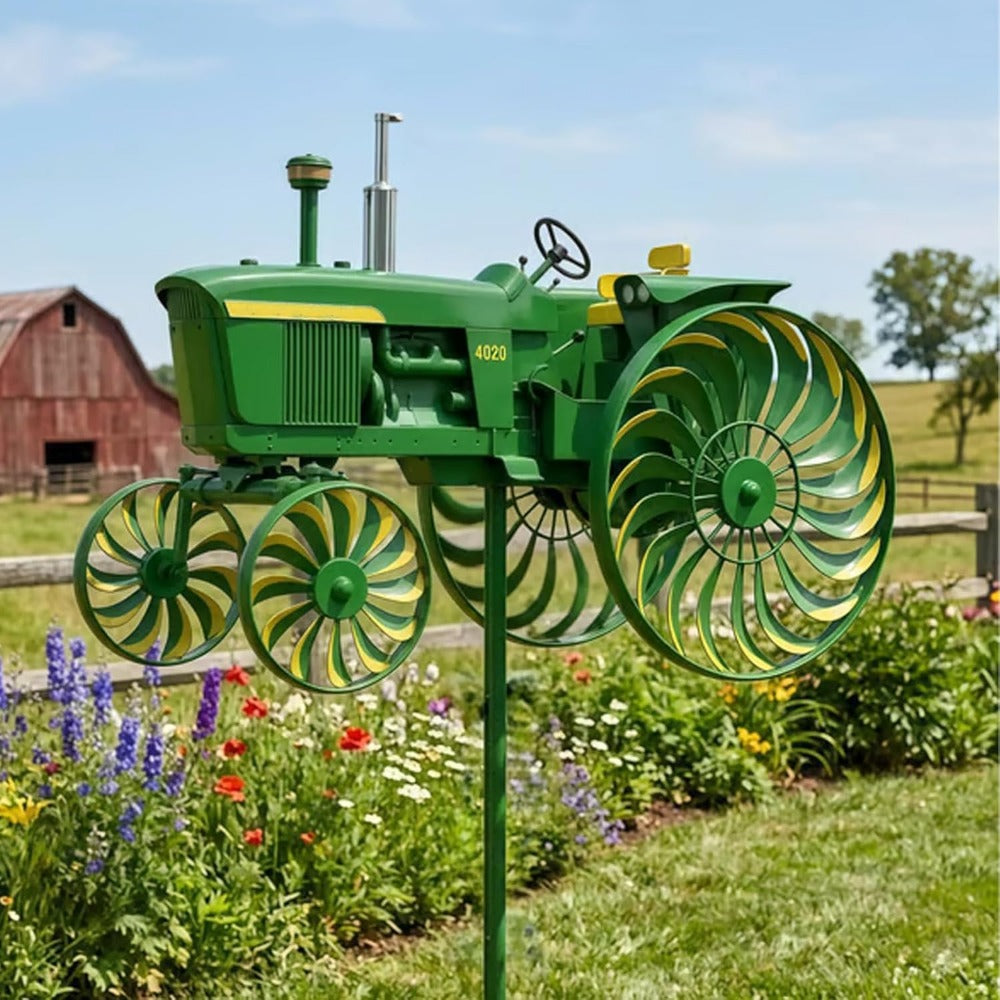 Garden Windmill Stake Tractor-Shaped | Rotating Wheels Pinwheel for Patio Yard Lawn Outdoor Sculpture Decor Gift