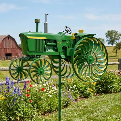 Garden Windmill Stake Tractor-Shaped | Rotating Wheels Pinwheel for Patio Yard Lawn Outdoor Sculpture Decor Gift