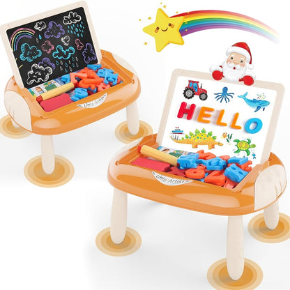 Double-Sided Kids Drawing Easel with Foldable Tabletop Stand, Chalkboard, Whiteboard and Six Color Options