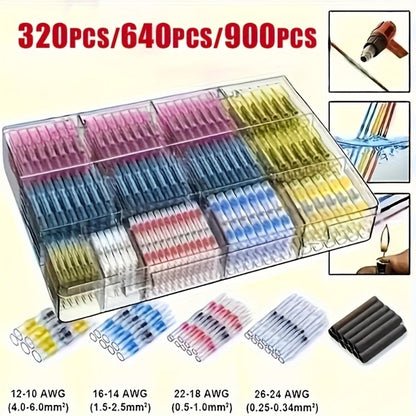 Solder Seal Wire Connectors Butt Splice Terminals 320/640/900pcs for Entryways, Bedrooms and Living Spaces