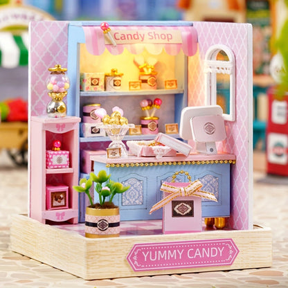 DIY Miniature Shop Dollhouse Kit with Dust Cover, Wooden Mini Store Assembly Set, 4 Themes Sakura Noodles Candy Atelier Coffee