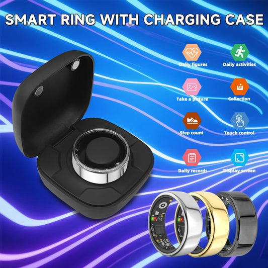Smart Ring Fitness Tracker with Charging Case – Sleep Tracker Step Counter Distance Monitor for Women & Men | Sizes 7-13 | Black Silver Gold