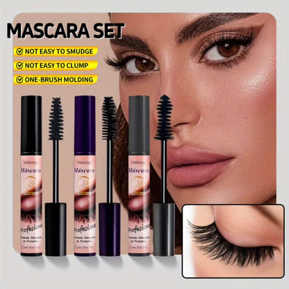 Waterproof Mascara Set 3 Piece, Lengthening Volumizing Curling Lash Mascara with Sea Urchin Spiral Conical Brush Heads