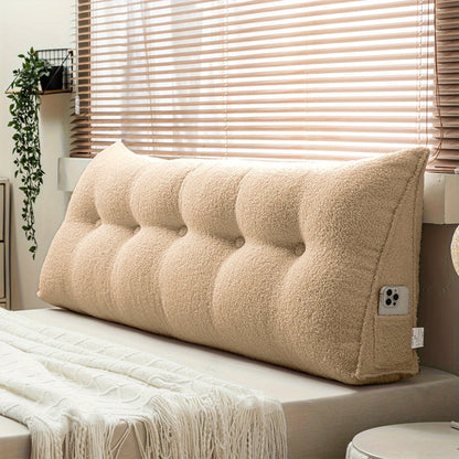 Bed Wedge Pillow Headboard Pillow with Side Pockets Removable Cover Teddy Velvet Reading Pillow Twin Queen King