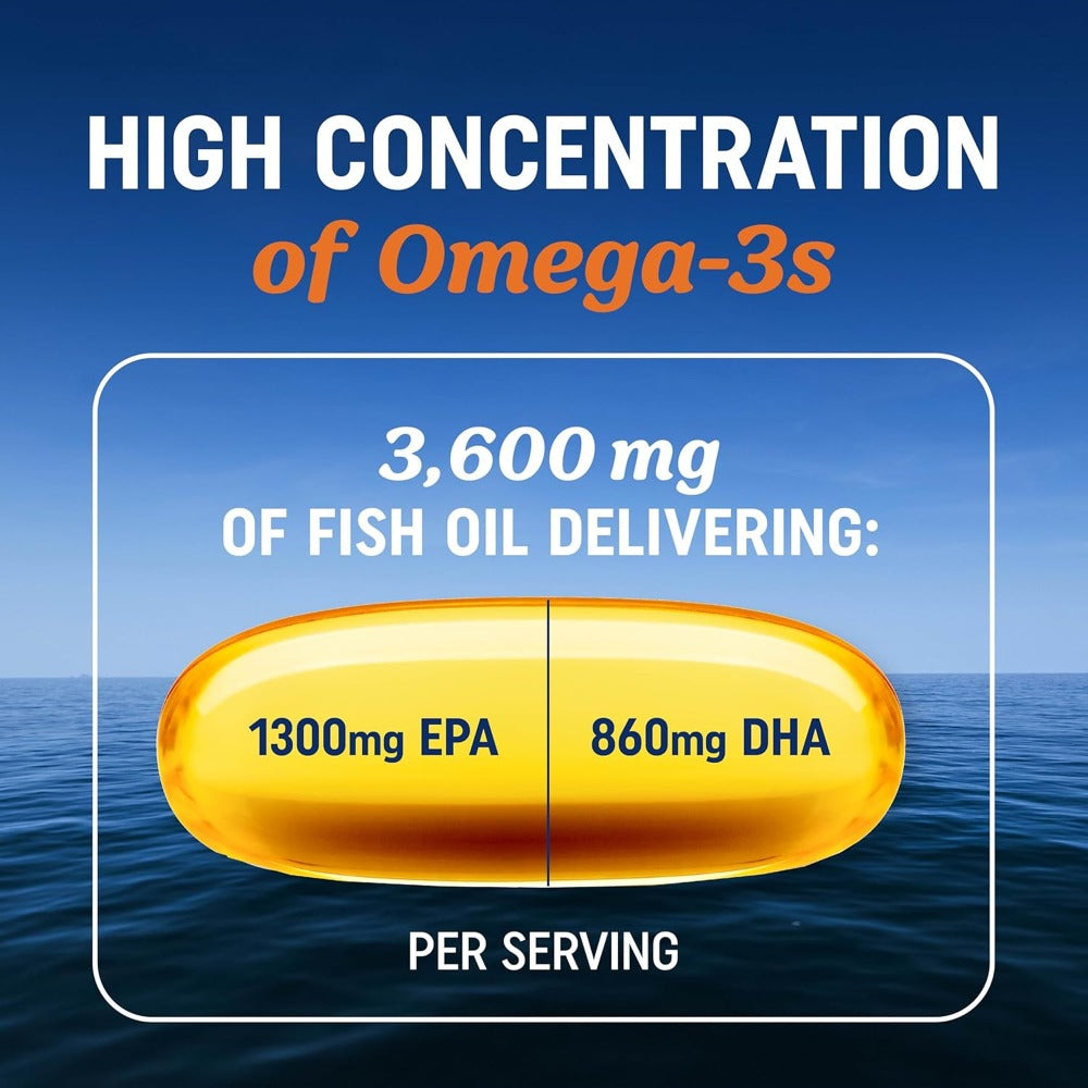 Triple Strength Omega 3 Fish Oil 120 Capsules with High EPA & DHA for Eye, Brain & Heart Health, Joint & Immune Support for Men & Women