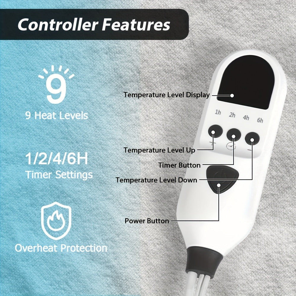 Extra Large Electric Heating Pad 63"x31.5" with Remote Control - 9 Adjustable Heat Levels, 4 Timer Settings