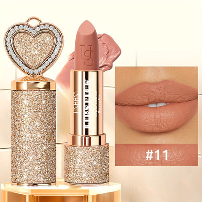 Matte Lipstick Heart-Shaped Design 24H Long-Lasting Velvet Finish – Transfer-Resistant Highly Pigmented Buildable Lip Color