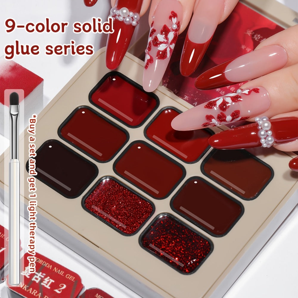 Gel Nail Polish Nine-Piece Ancola Red Solid Gel Set for Gradient and Ombre Nail Art in One Grid Case