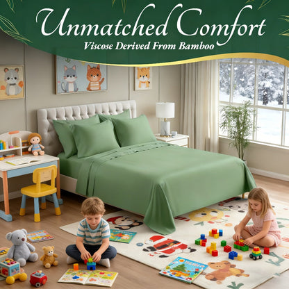 Bed Sheet Set Bamboo-Derived Fabric with Four Bed Sizes, specified Sheet Dimensions and Thirteen Colors