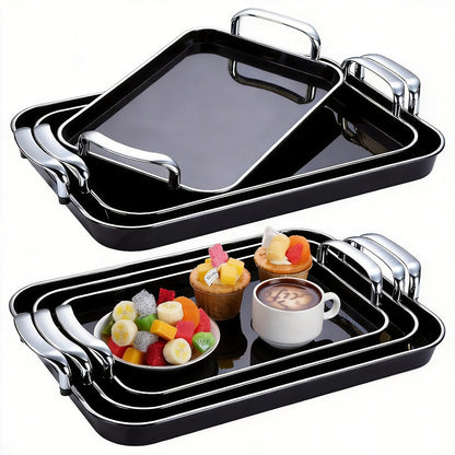 3-Piece Rectangular Serving Tray Set with Handles, Plastic Food Trays for Parties, Dinners & Gatherings