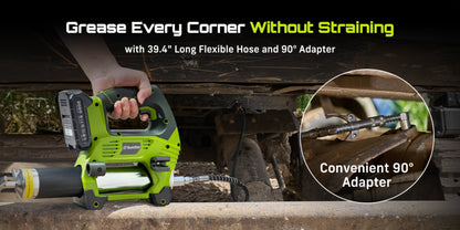 Electric Grease Gun 12000PSI Cordless – 3-Speed Brushless Motor, Dual 2.0Ah Batteries, LED Light, Heavy-Duty Wireless Grease Gun