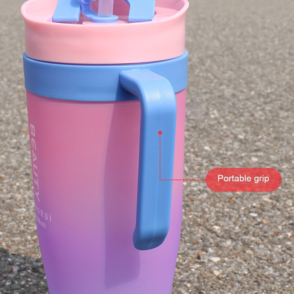 Tumbler Set 3pcs Gradient Color Frosted Plastic Water Cup with Straw Double Drinking Large for Entryways, Bedrooms and Living Spaces