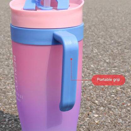 Tumbler Set 3pcs Gradient Color Frosted Plastic Water Cup with Straw Double Drinking Large for Entryways, Bedrooms and Living Spaces