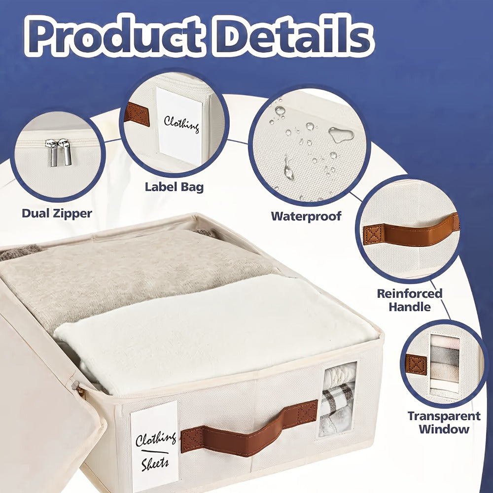 Handled Bed Sheet Storage Cases in Gray or White with Front Windows and Four- or Eight-Piece Sets